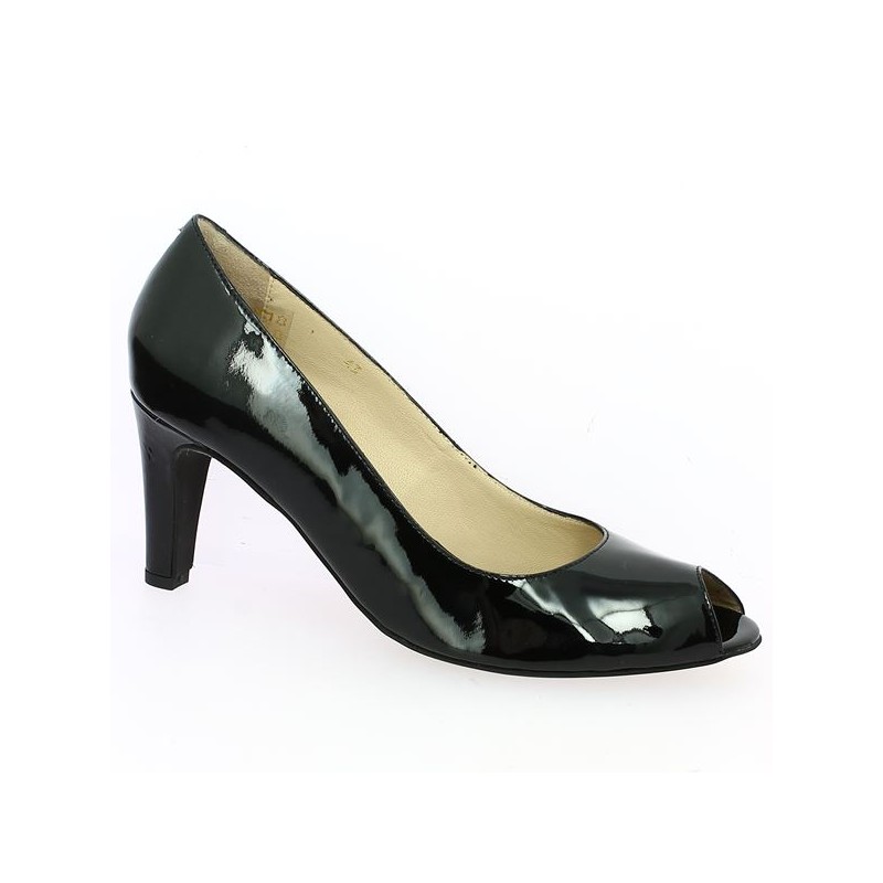 black open toe pump, large size, profile view