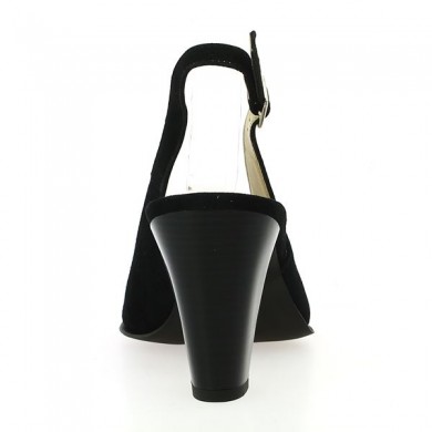 black sling back pump large size, heel view