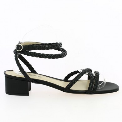 Shoesissime black braided sandal large size woman, side view