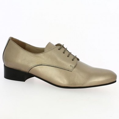 women's bronze metallic derbies large size, profile view