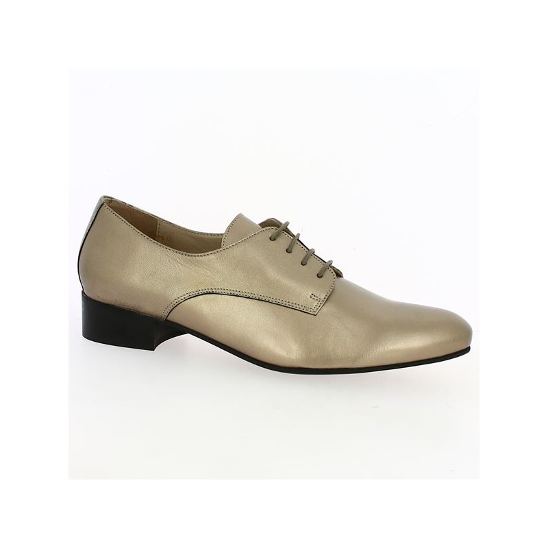 women's bronze metallic derbies large size, profile view