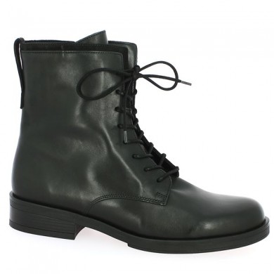 Gabor black flat lace-up boots, profile view