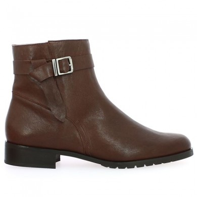 Brown buckle boots large size woman, side view