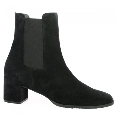 small black nubuck heel boots, profile view
